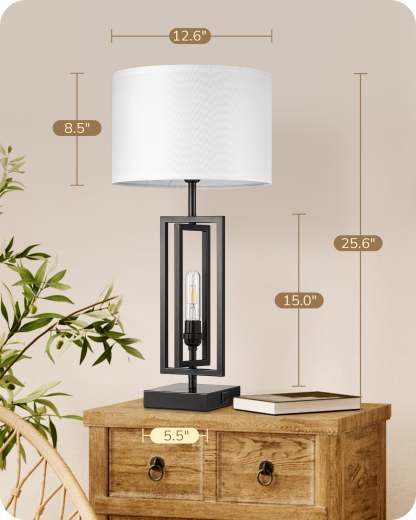 EDISHINE 25.6" 3-Way Dimmable Farmhouse Table Lamp with Night Light (2 Pack)-HLTL09C