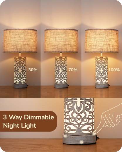 EDISHINE 21.65" 3-Way Dimmable Farmhouse Table Lamp with Night Light (2 Pack)-HLTL09D