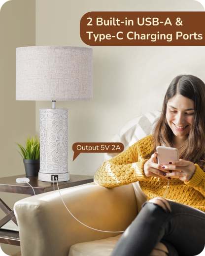 EDISHINE 21.65" 3-Way Dimmable Farmhouse Table Lamp with Night Light (2 Pack)-HLTL09D