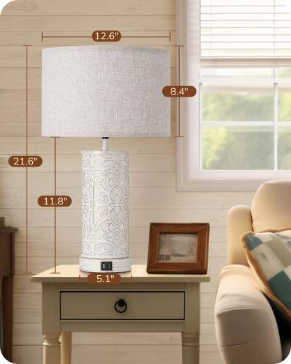 EDISHINE 21.65" 3-Way Dimmable Farmhouse Table Lamp with Night Light (2 Pack)-HLTL09D