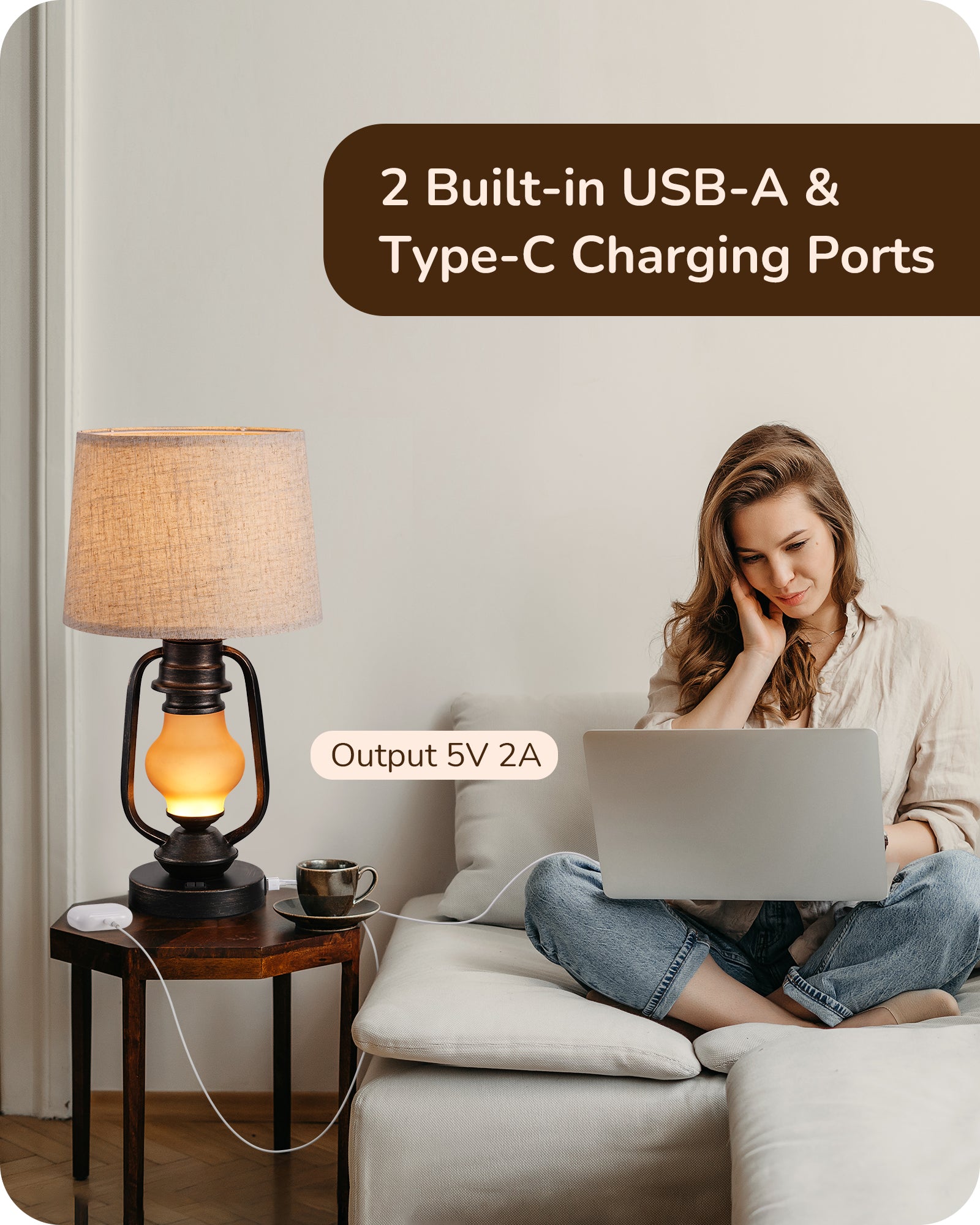 EDISHINE 21.65" Farmhouse Table Lamp with LED Lantern Night Light (2 Pack)-HLTL09E