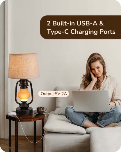 EDISHINE 21.65" Farmhouse Table Lamp with LED Lantern Night Light (2 Pack)-HLTL09E