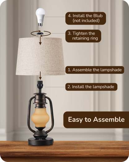 EDISHINE 21.65" Farmhouse Table Lamp with LED Lantern Night Light (2 Pack)-HLTL09E