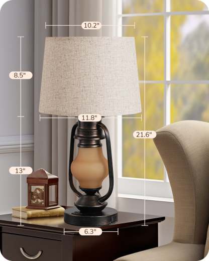 EDISHINE 21.65" Farmhouse Table Lamp with LED Lantern Night Light (2 Pack)-HLTL09E
