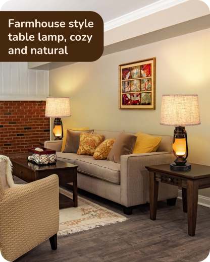 EDISHINE 21.65" Farmhouse Table Lamp with LED Lantern Night Light (2 Pack)-HLTL09E