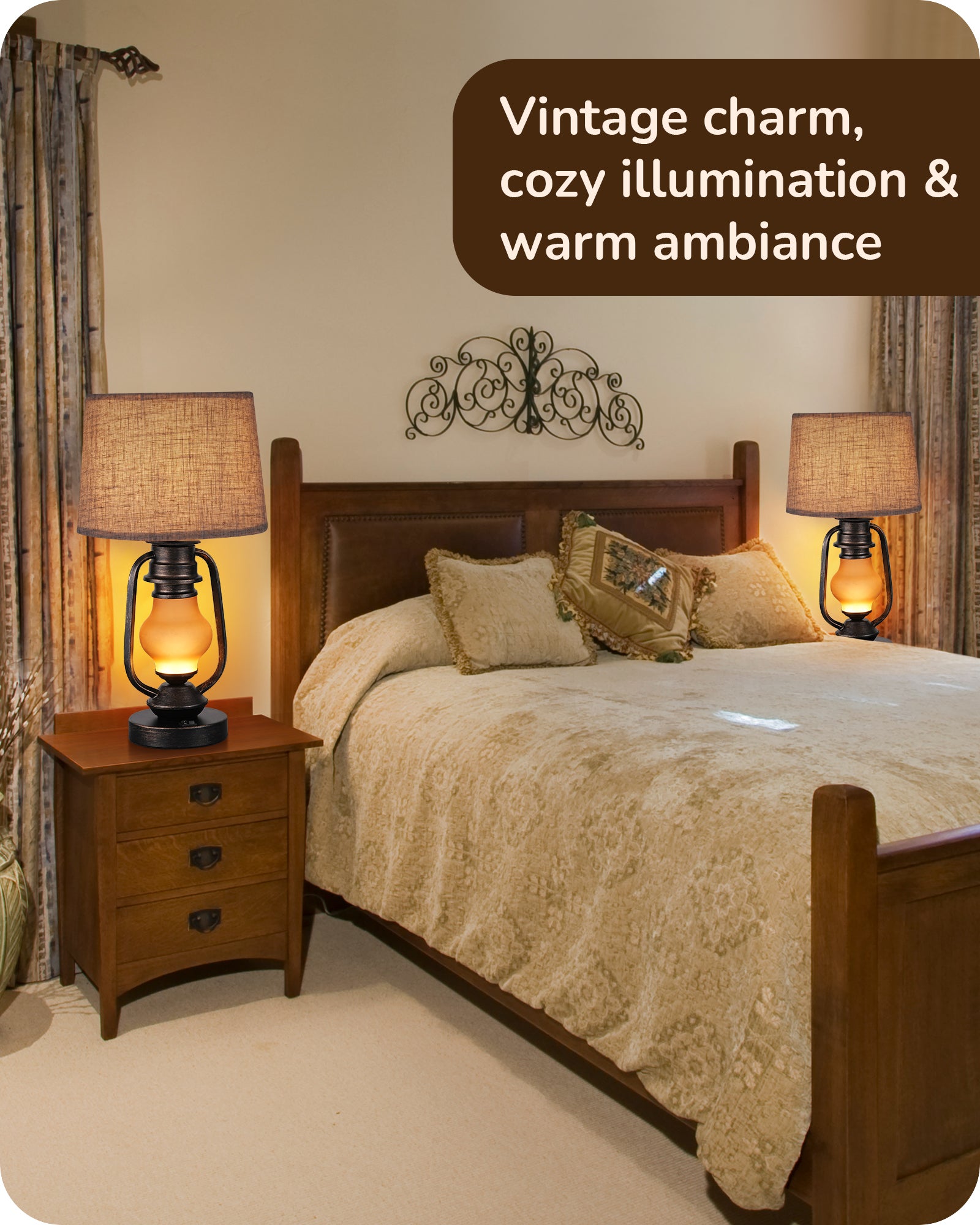 EDISHINE 21.65" Farmhouse Table Lamp with LED Lantern Night Light (2 Pack)-HLTL09E