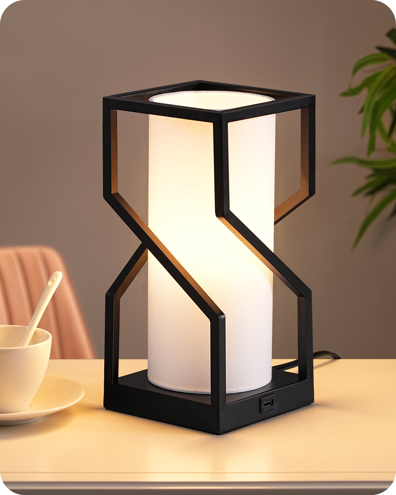EDISHINE Modern Table Lamp with Linen Lampshade & USB Port-HLTL12A-B2B