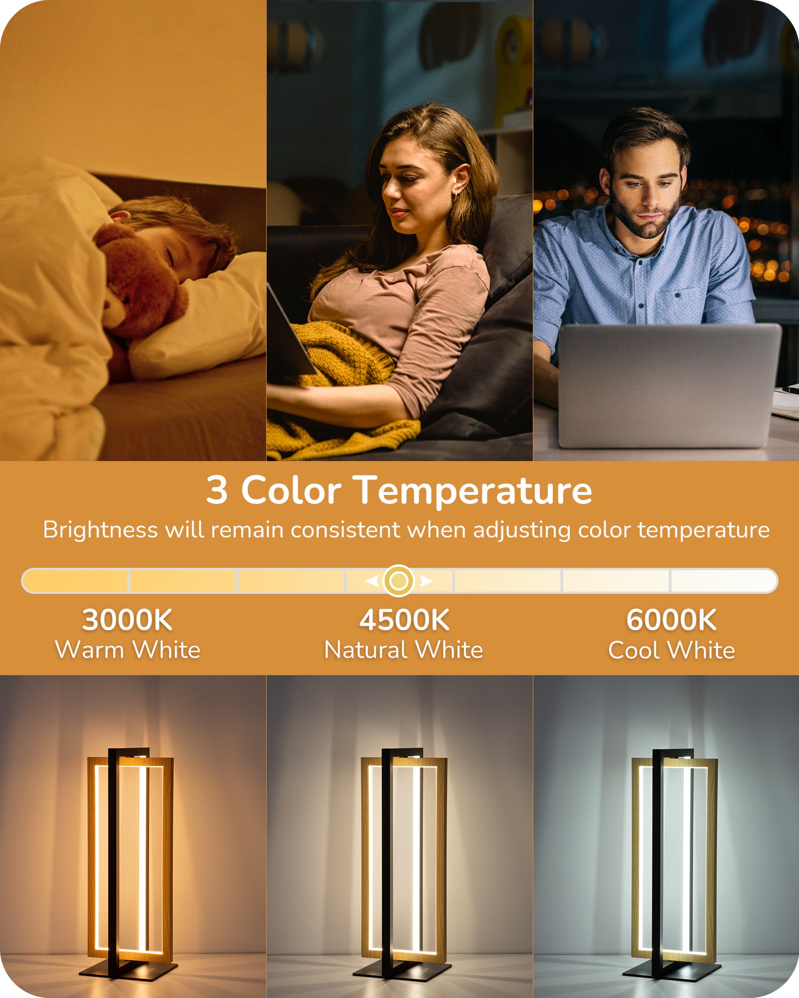 EDISHINE Minimalist  Stepless Dimmable LED Table Lamp with 3 Color Temperature-HLTL12D