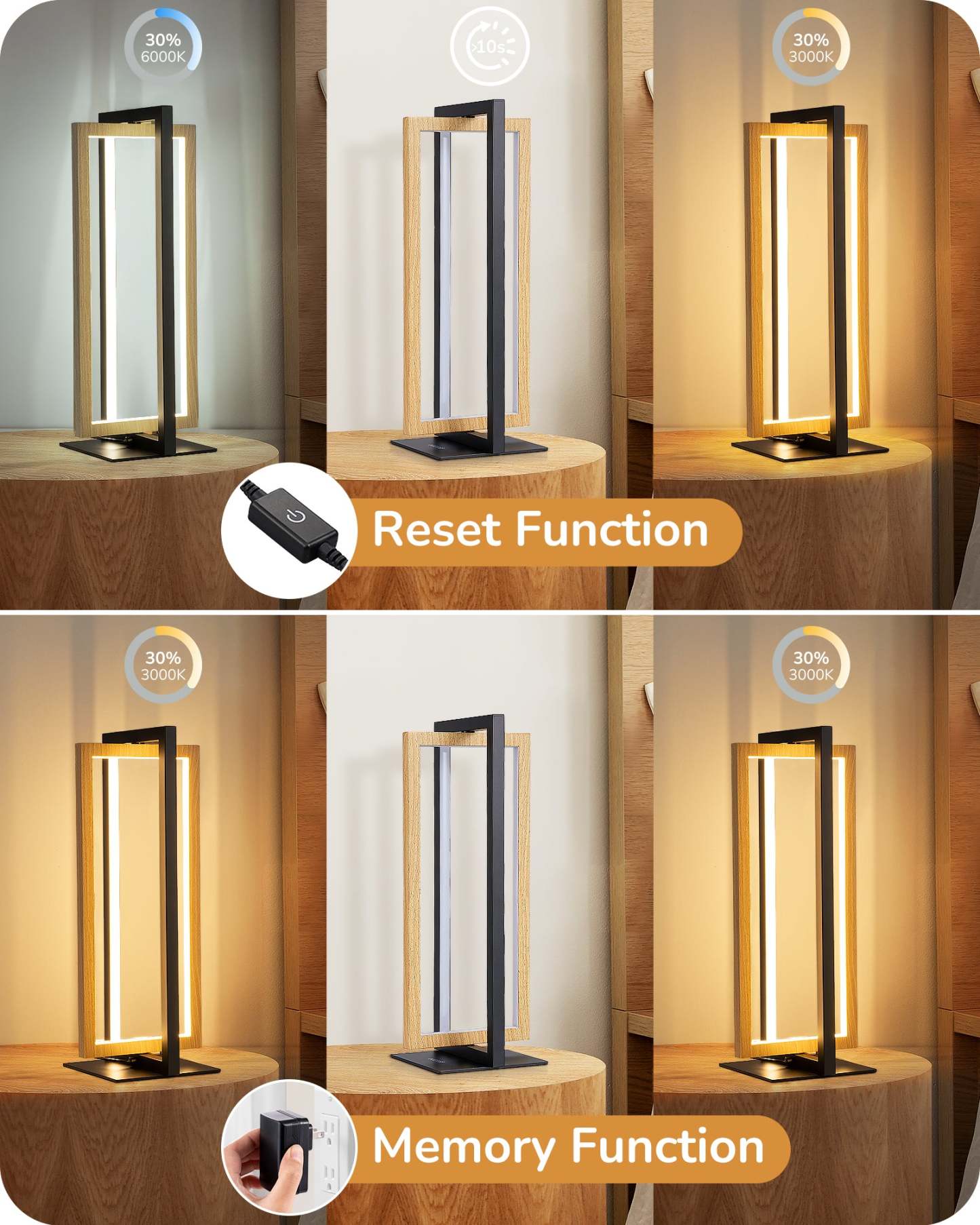 EDISHINE Minimalist  Stepless Dimmable LED Table Lamp with 3 Color Temperature-HLTL12D