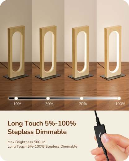 EDISHINE LED Table Lamp, 3 Color Temperatures, Dimmable, Touch Control,Memory Function, Original Wood Color-HLTL12H
