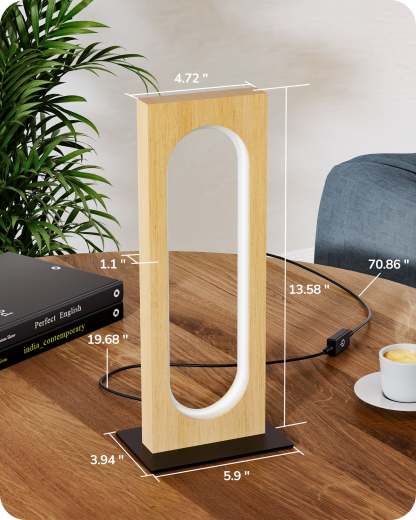 EDISHINE LED Table Lamp, 3 Color Temperatures, Dimmable, Touch Control,Memory Function, Original Wood Color-HLTL12H