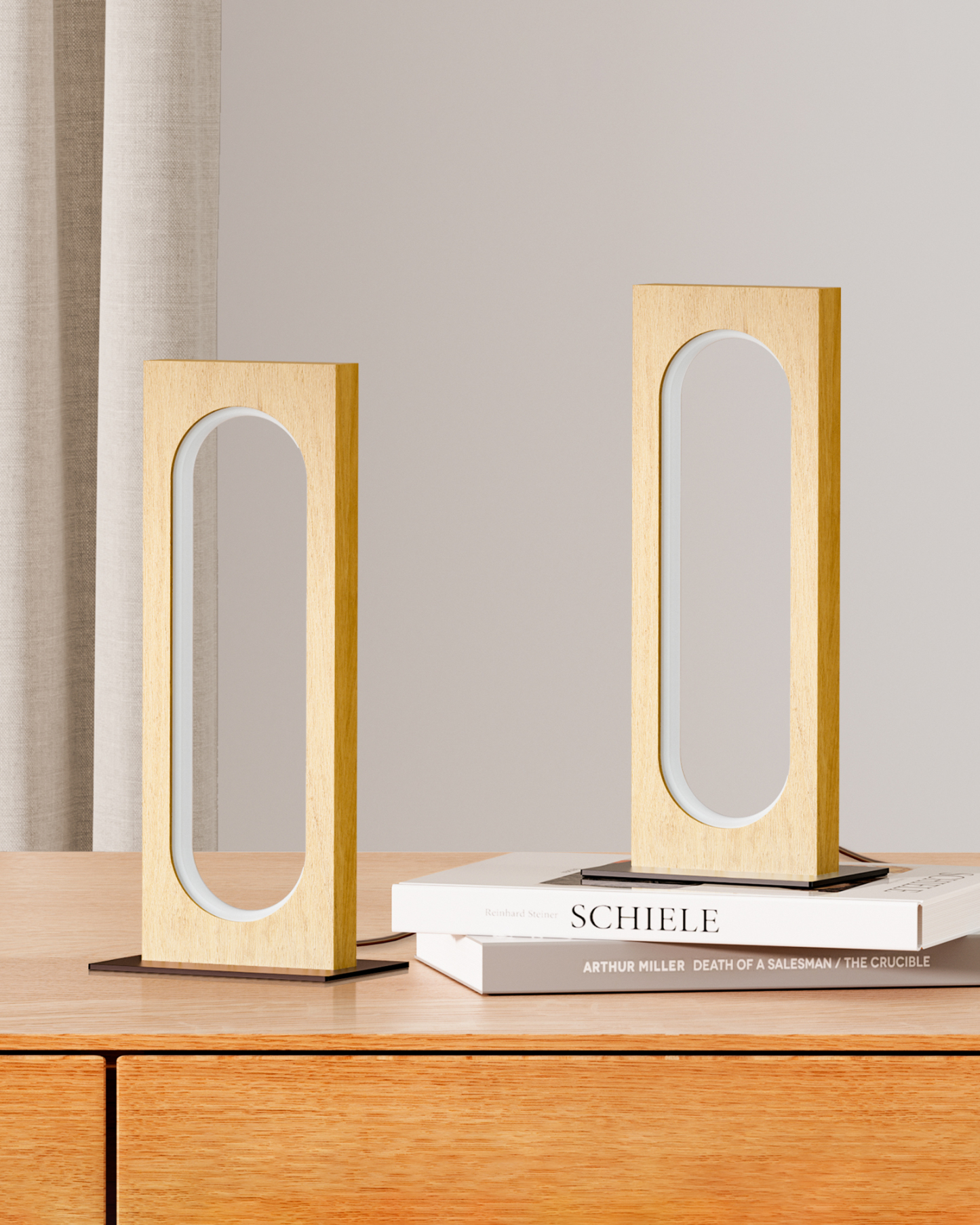EDISHINE 2 Pack LED Table Lamp, 3 Color Temperatures, Dimmable, Touch Control,Memory Function, Original Wood Color-ZHLTL12H2