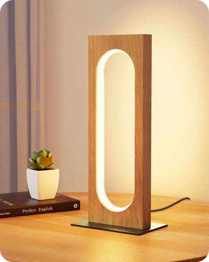 EDISHINE LED Table Lamp, 3 Color Temperatures & Dimmable, Touch Control, Memory Function, Dark Pearwood Color-HLTL12J