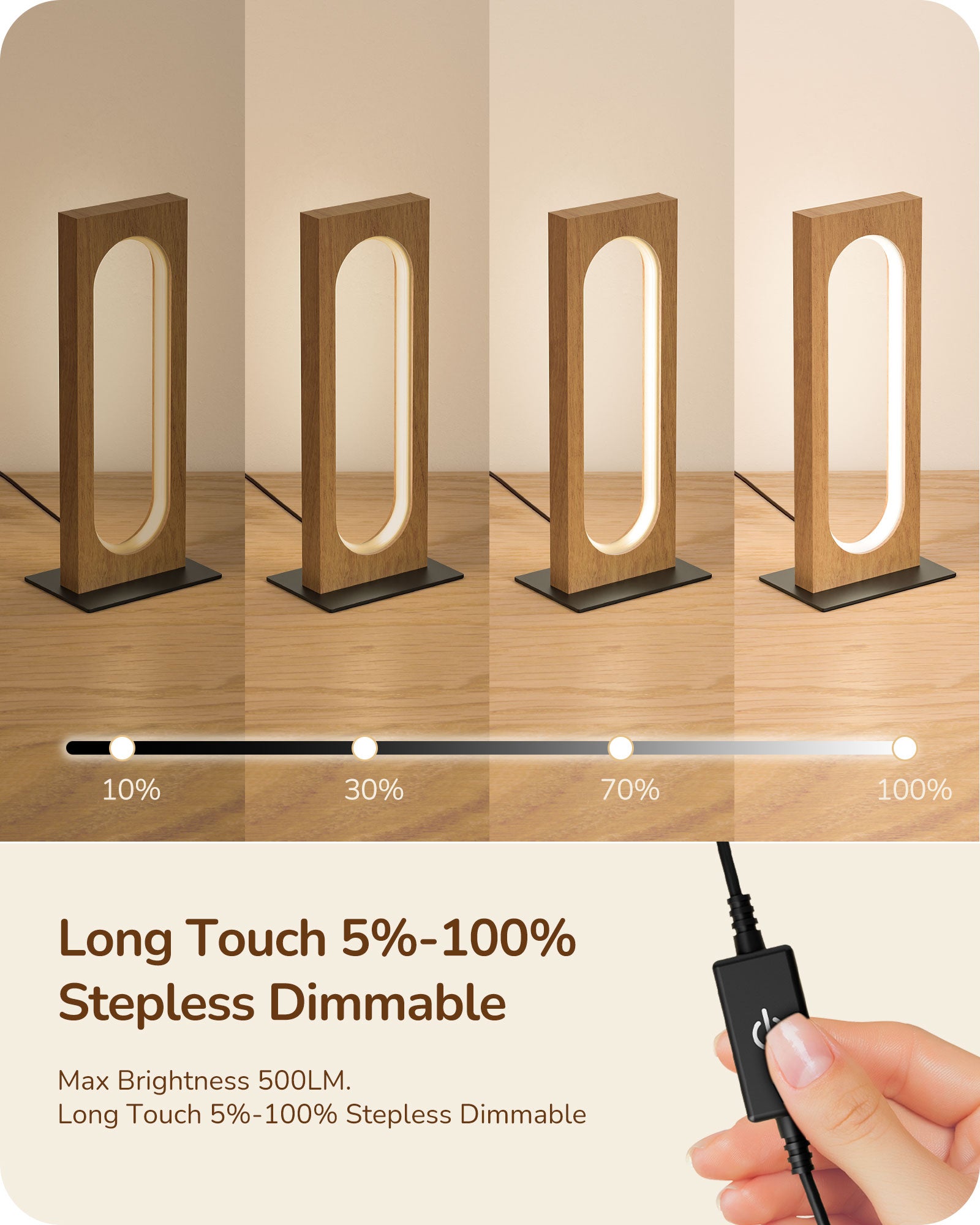 EDISHINE LED Table Lamp, 3 Color Temperatures & Dimmable, Touch Control, Memory Function, Dark Pearwood Color-HLTL12J