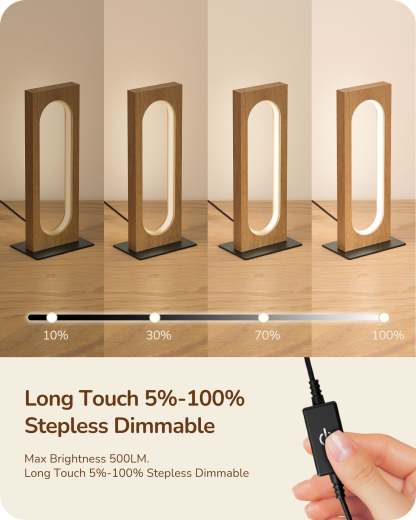 EDISHINE LED Table Lamp, 3 Color Temperatures & Dimmable, Touch Control, Memory Function, Dark Pearwood Color-HLTL12J