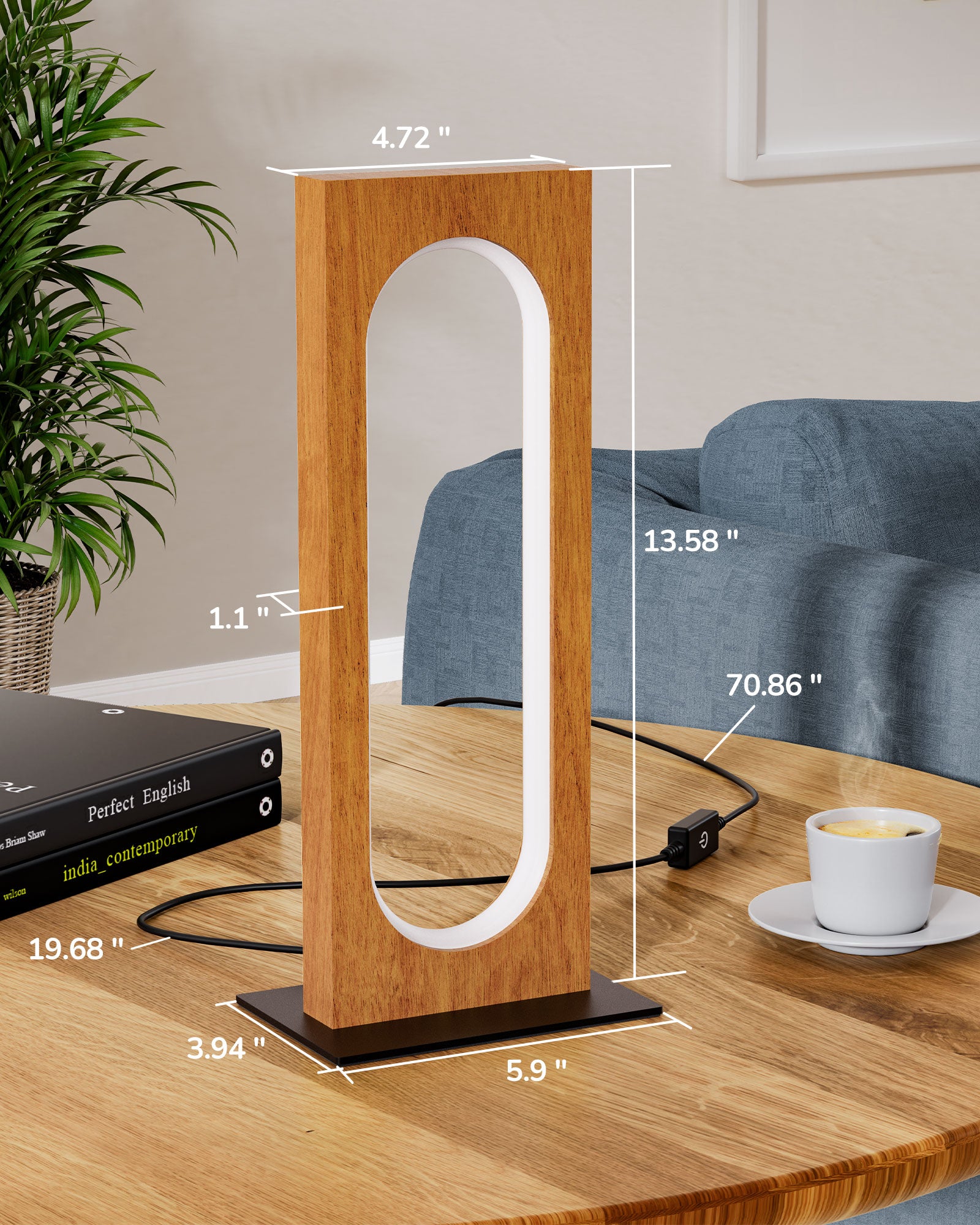 EDISHINE LED Table Lamp, 3 Color Temperatures & Dimmable, Touch Control, Memory Function, Dark Pearwood Color-HLTL12J