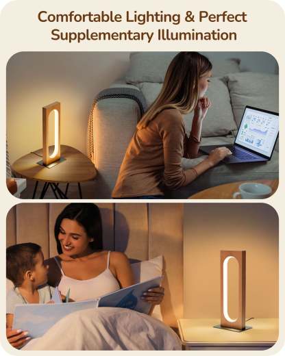 EDISHINE LED Table Lamp, 3 Color Temperatures & Dimmable, Touch Control, Memory Function, Dark Pearwood Color-HLTL12J