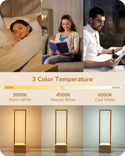 EDISHINE Dimmable LED Table Lamp, Original Burlyood Color Base-HLTL12P
