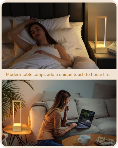 EDISHINE Dimmable LED Table Lamp, Original Burlyood Color Base-HLTL12P