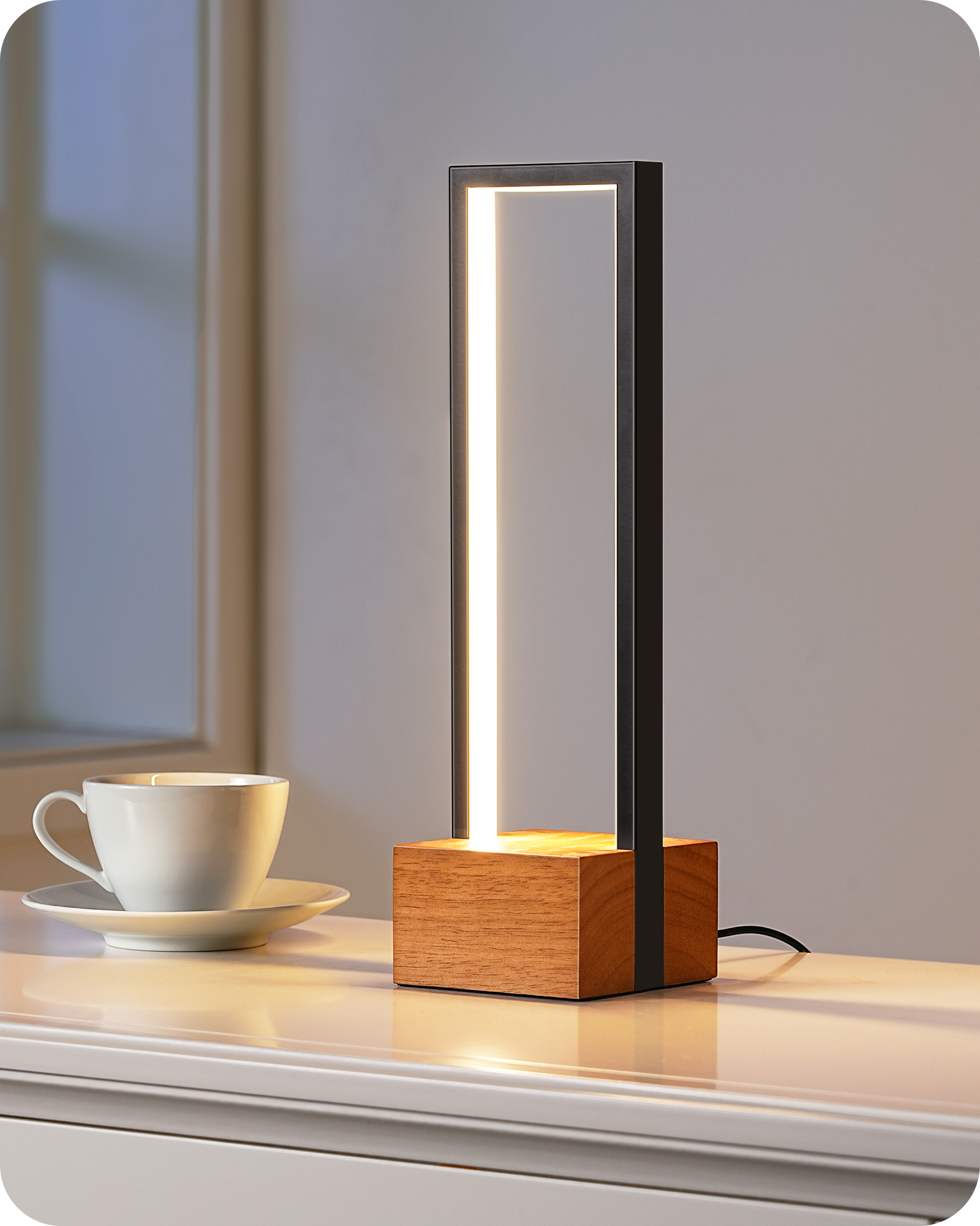 EDISHINE Dimmable LED Table Lamp, Complete Dark Rose Wood Color Base-HLTL12Q
