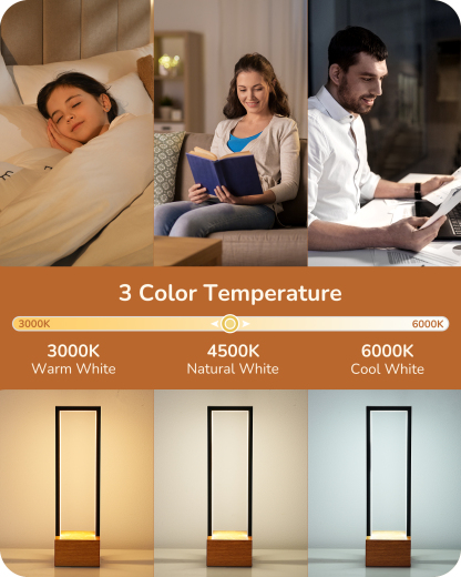 EDISHINE Dimmable LED Table Lamp, Complete Dark Rose Wood Color Base-HLTL12Q