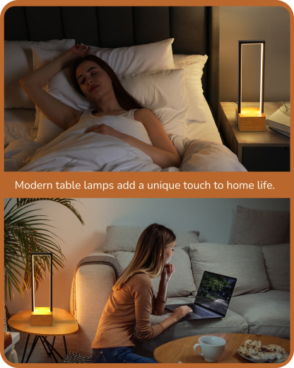 EDISHINE Dimmable LED Table Lamp, Complete Dark Rose Wood Color Base-HLTL12Q