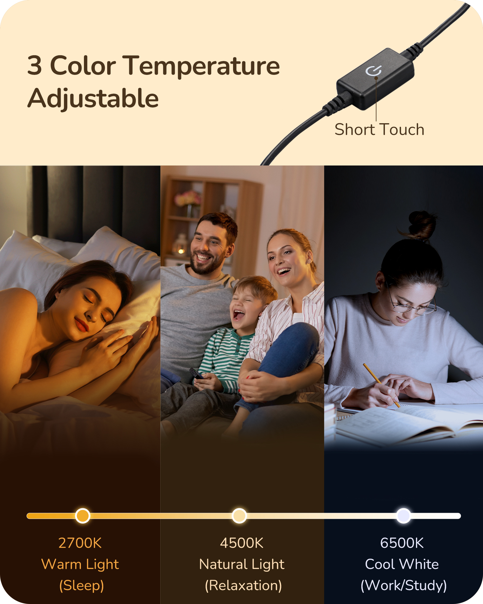 EDISHINE Dimmable LED Table Lamp with 3 Colour Temperature, Gold-HLTL12T