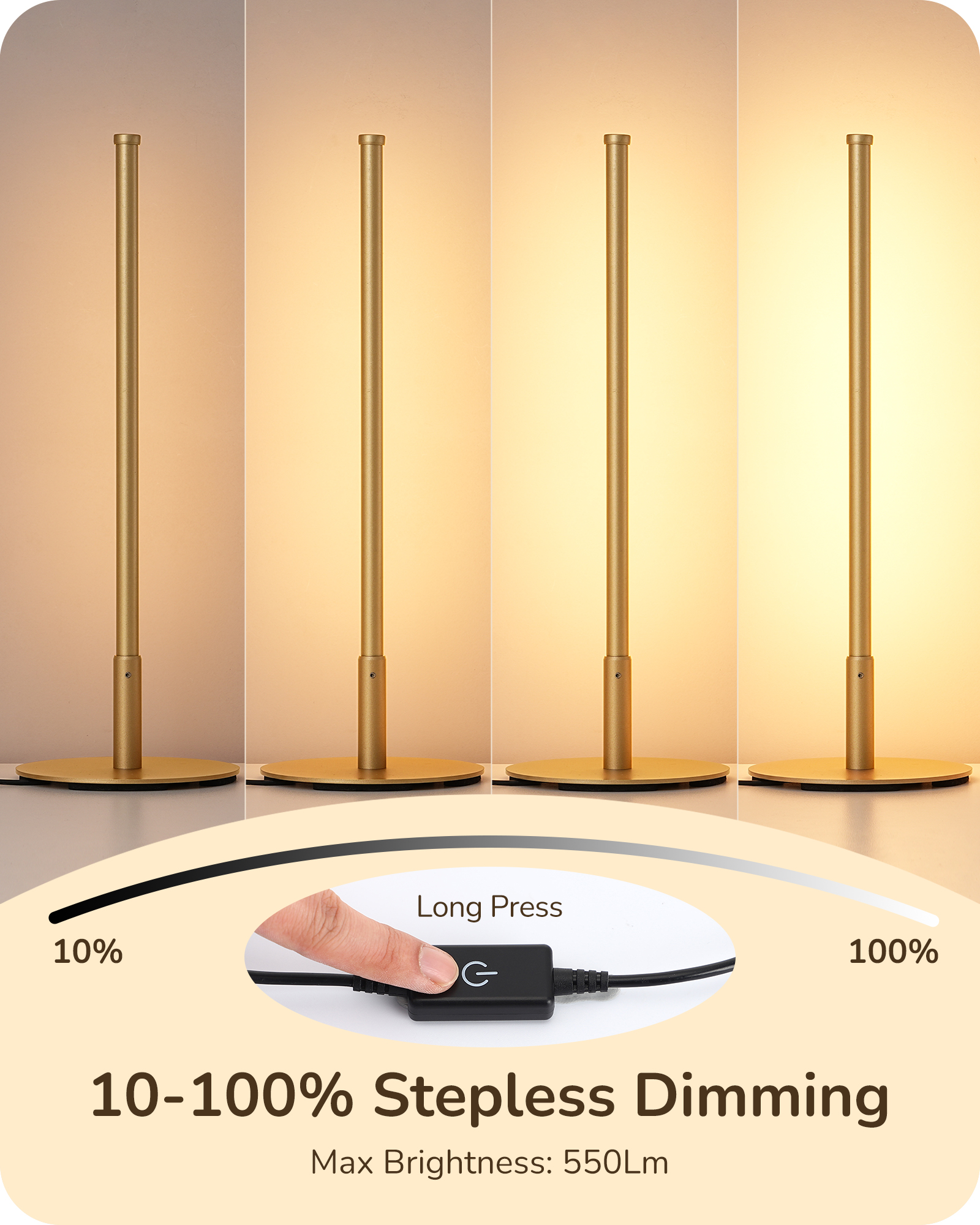 EDISHINE Dimmable LED Table Lamp with 3 Colour Temperature, Gold-HLTL12T