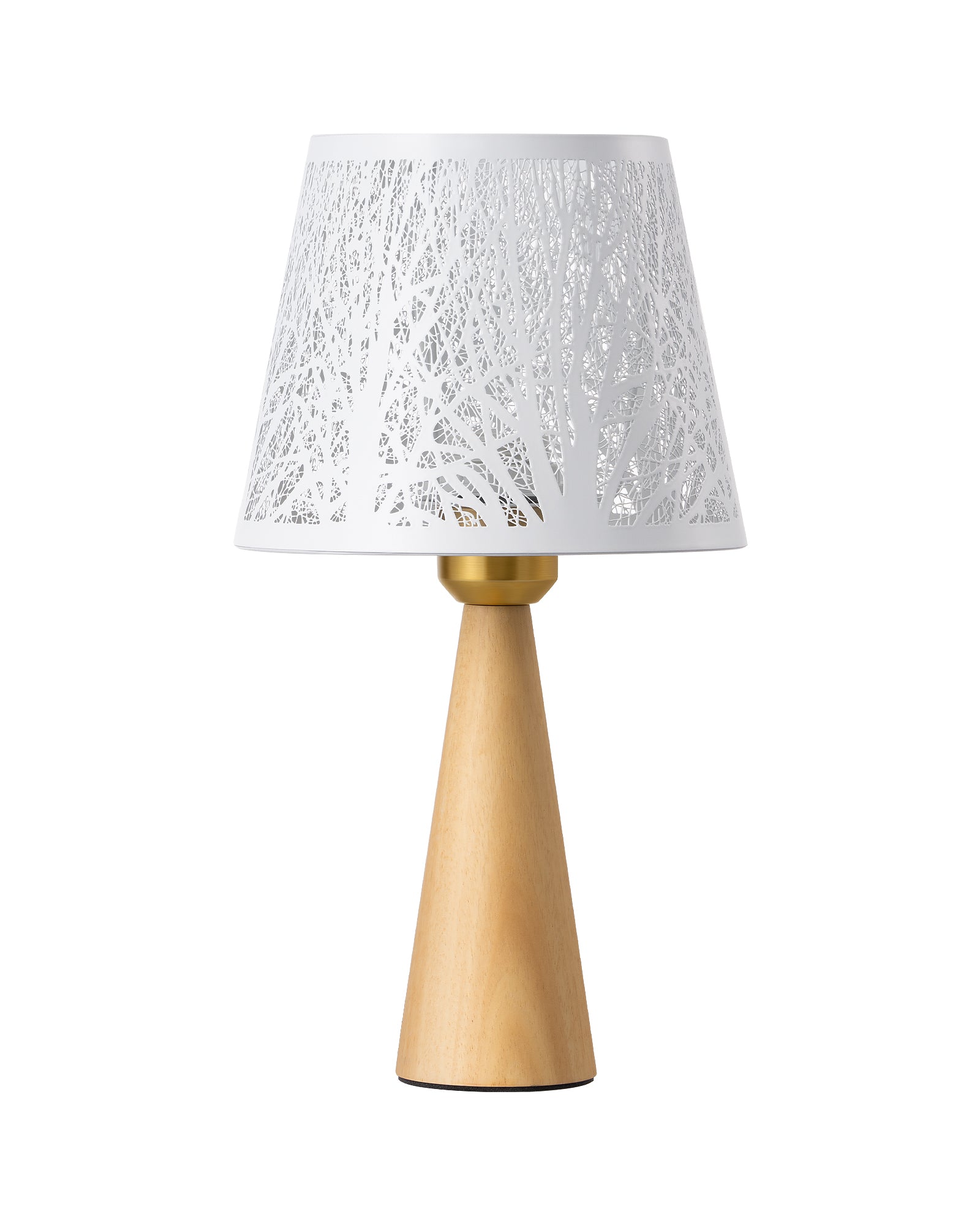 EDISHINE 13.58" Small Table Lamp, with Tree Hollowed Iron Lampshade, ON-OFF Switch, E26 Socket, Original Wooden Color-HLTL15A