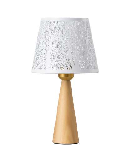 EDISHINE 13.58" Small Table Lamp, with Tree Hollowed Iron Lampshade, ON-OFF Switch, E26 Socket, Original Wooden Color-HLTL15A