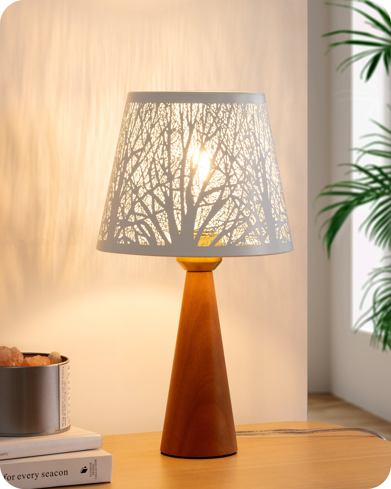 EDISHINE 2 Pack 13.58" Small Table Lamp, with Tree Hollowed Iron Lampshade, ON-OFF Switch, E26 Socket, Rosewood Color-ZHLTL15B2
