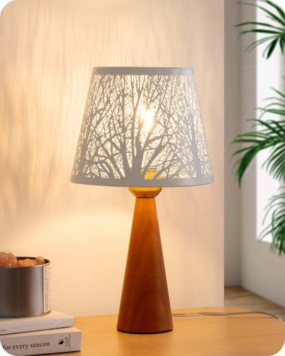 EDISHINE 2 Pack 13.58" Small Table Lamp, with Tree Hollowed Iron Lampshade, ON-OFF Switch, E26 Socket, Rosewood Color-ZHLTL15B2
