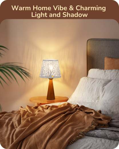 EDISHINE 2 Pack 13.58" Small Table Lamp, with Tree Hollowed Iron Lampshade, ON-OFF Switch, E26 Socket, Rosewood Color-ZHLTL15B2