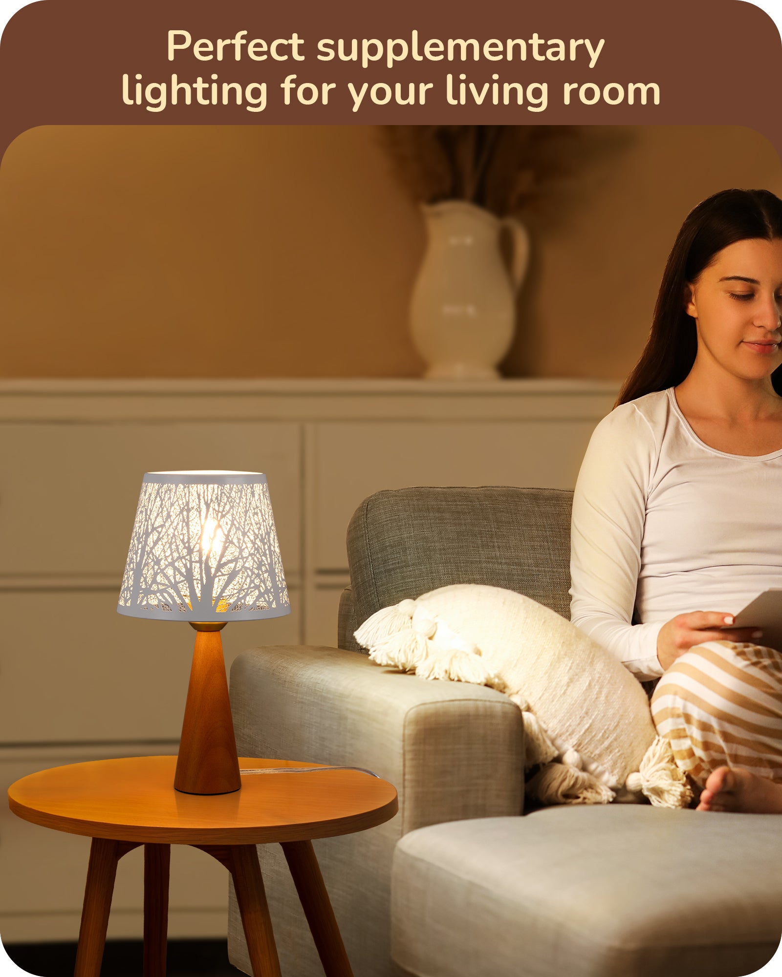 EDISHINE 2 Pack 13.58" Small Table Lamp, with Tree Hollowed Iron Lampshade, ON-OFF Switch, E26 Socket, Rosewood Color-ZHLTL15B2