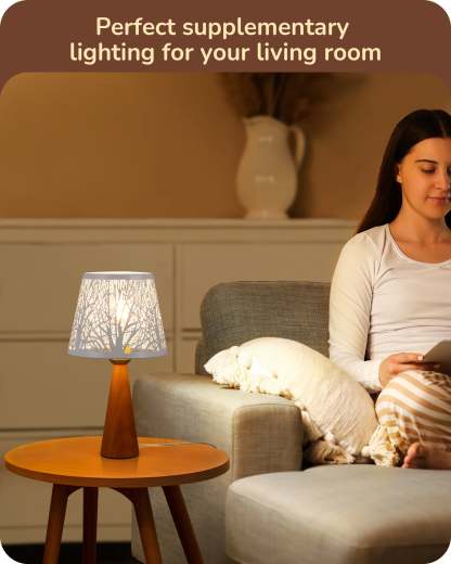 EDISHINE 2 Pack 13.58" Small Table Lamp, with Tree Hollowed Iron Lampshade, ON-OFF Switch, E26 Socket, Rosewood Color-ZHLTL15B2
