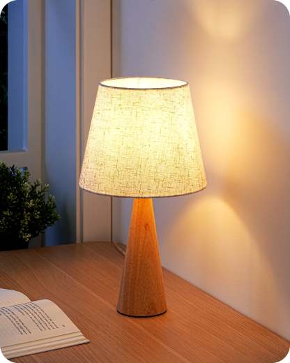 EDISHINE 2 Pack 13.58" Small Table Lamp, with Beige Linen Lampshade, ON-OFF Switch, E26 Socket, Burlywood Base-ZHLTL15C2