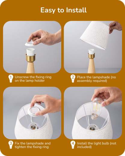EDISHINE 2 Pack 13.58" Small Table Lamp, with Beige Linen Lampshade, ON-OFF Switch, E26 Socket, Burlywood Base-ZHLTL15C2