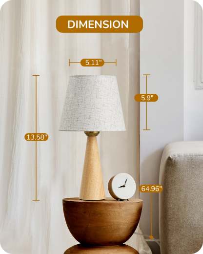 EDISHINE 2 Pack 13.58" Small Table Lamp, with Beige Linen Lampshade, ON-OFF Switch, E26 Socket, Burlywood Base-ZHLTL15C2