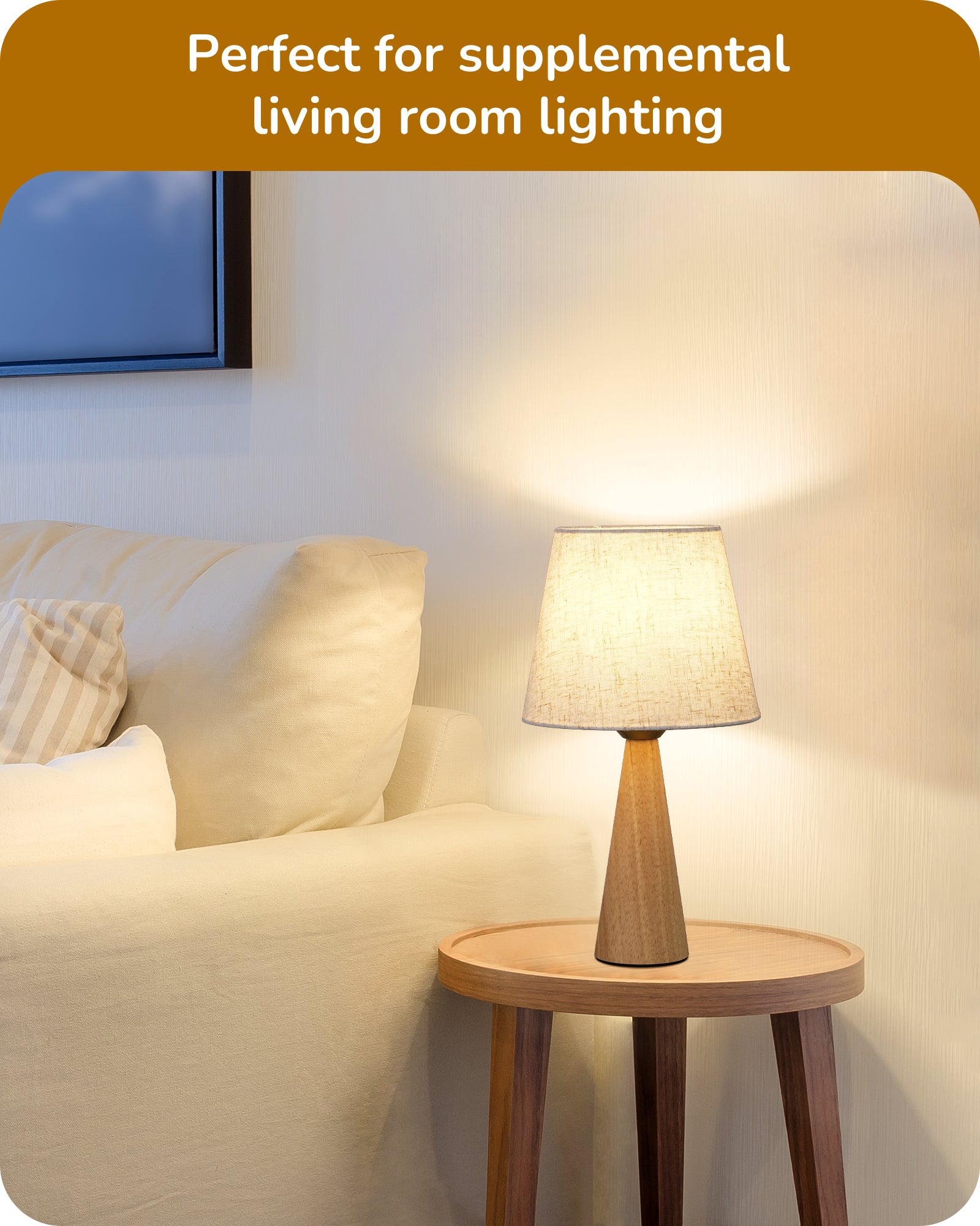 EDISHINE 2 Pack 13.58" Small Table Lamp, with Beige Linen Lampshade, ON-OFF Switch, E26 Socket, Burlywood Base-ZHLTL15C2