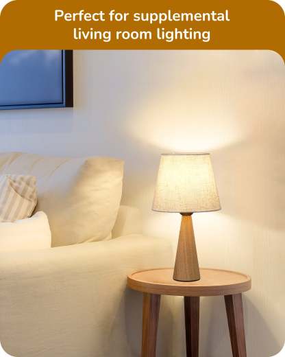 EDISHINE 2 Pack 13.58" Small Table Lamp, with Beige Linen Lampshade, ON-OFF Switch, E26 Socket, Burlywood Base-ZHLTL15C2