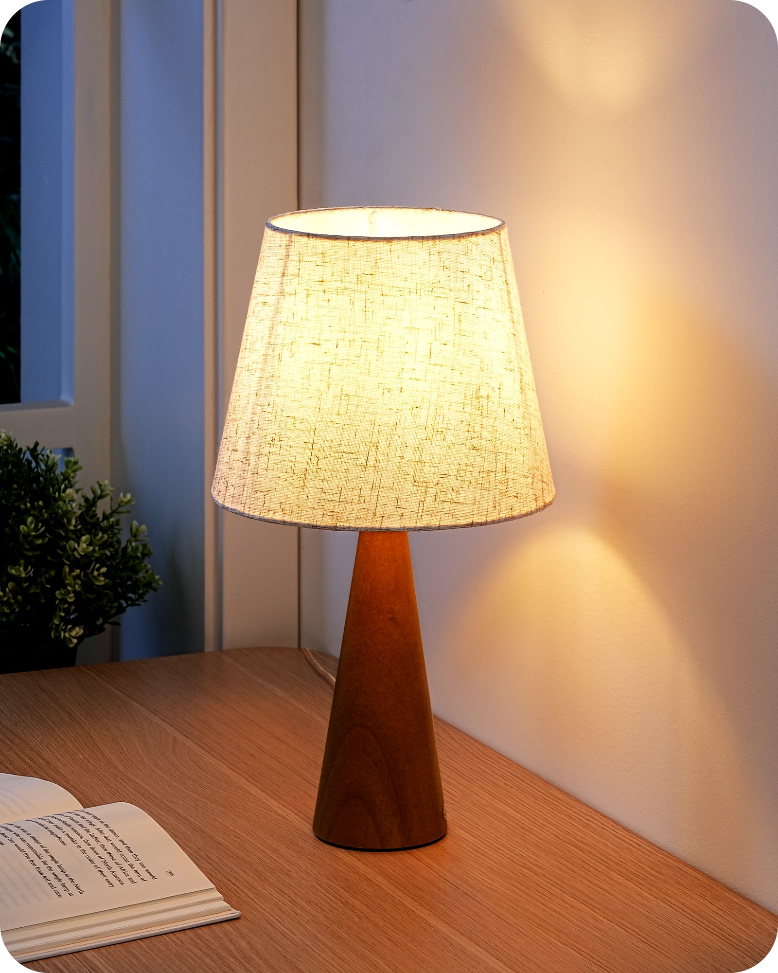 EDISHINE 13.58" Table Lamp, with Beige Linen Lampshade, E26 Socket, Dark Rosewood Base-HLTL15D-B2B