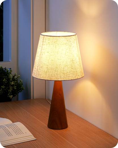 EDISHINE 13.58" Table Lamp, with Beige Linen Lampshade, E26 Socket, Dark Rosewood Base-HLTL15D-B2B