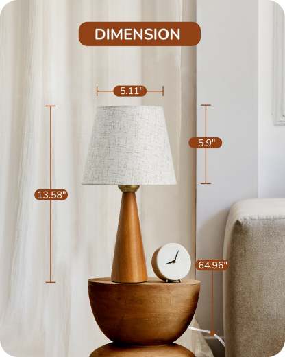 EDISHINE 13.58" Table Lamp, with Beige Linen Lampshade, E26 Socket, Dark Rosewood Base-HLTL15D-B2B