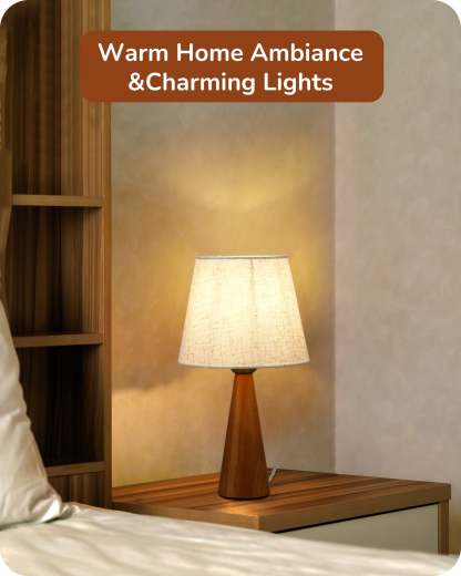 EDISHINE 13.58" Table Lamp, with Beige Linen Lampshade, E26 Socket, Dark Rosewood Base-HLTL15D-B2B
