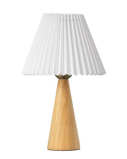 EDISHINE 2 Pack 13.58" Small Table Lamp, with White Pleated Lampshade, ON-OFF Switch, E26 Socket, Burlywood Base-ZHLTL15E2