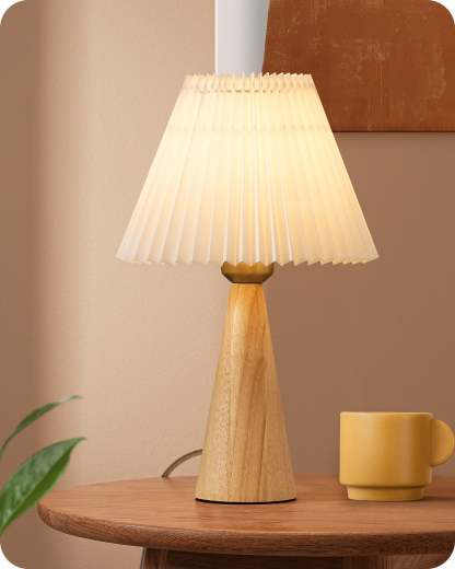 EDISHINE 2 Pack 13.58" Small Table Lamp, with White Pleated Lampshade, ON-OFF Switch, E26 Socket, Burlywood Base-ZHLTL15E2