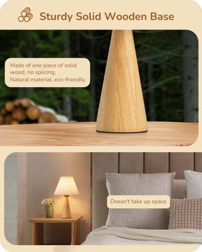 EDISHINE 2 Pack 13.58" Small Table Lamp, with White Pleated Lampshade, ON-OFF Switch, E26 Socket, Burlywood Base-ZHLTL15E2