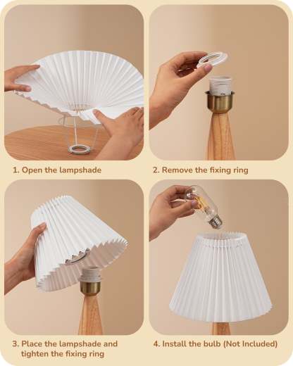 EDISHINE 2 Pack 13.58" Small Table Lamp, with White Pleated Lampshade, ON-OFF Switch, E26 Socket, Burlywood Base-ZHLTL15E2