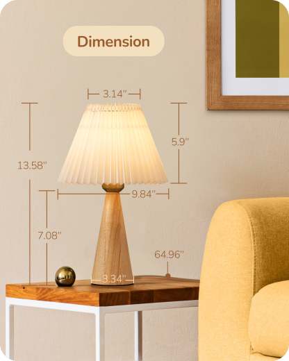EDISHINE 2 Pack 13.58" Small Table Lamp, with White Pleated Lampshade, ON-OFF Switch, E26 Socket, Burlywood Base-ZHLTL15E2