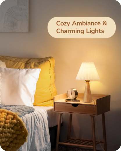 EDISHINE 2 Pack 13.58" Small Table Lamp, with White Pleated Lampshade, ON-OFF Switch, E26 Socket, Burlywood Base-ZHLTL15E2